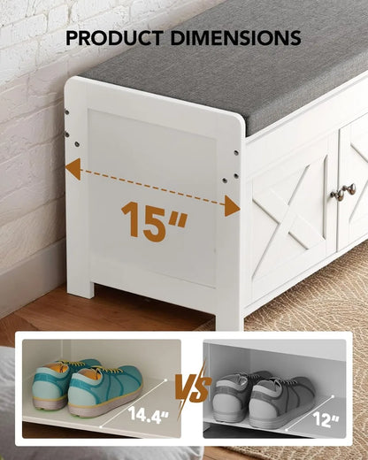 Rustic Storage Bench | Entryway Bench with Cushion & Adjustable Shelves | Versatile Shoe Storage Solution for Home Organization 3
