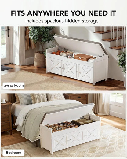 Rustic Storage Bench | Entryway Bench with Cushion & Adjustable Shelves | Versatile Shoe Storage Solution for Home Organization 4