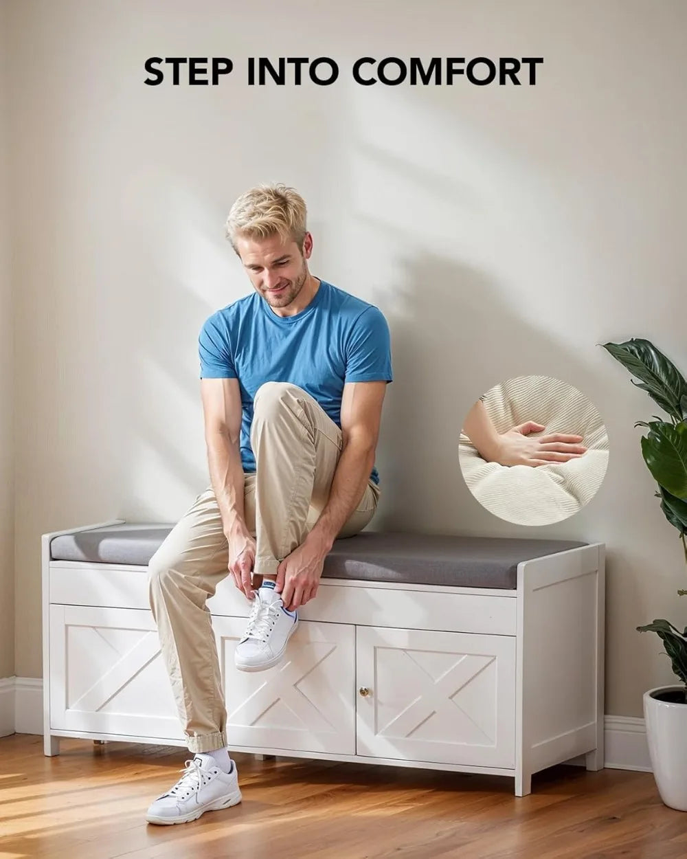 Rustic Storage Bench | Entryway Bench with Cushion & Adjustable Shelves | Versatile Shoe Storage Solution for Home Organization 5