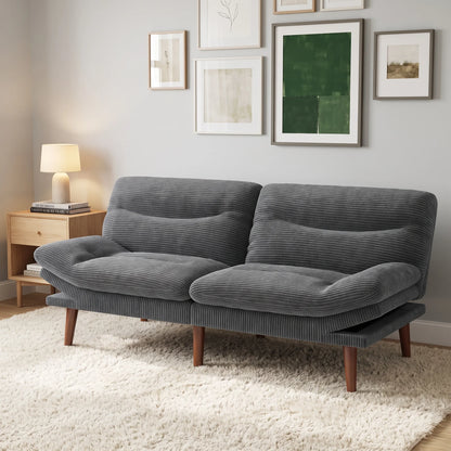 Sofa Bed, 66" Convertible Futon Sofa Bed, Corduroy Folding Futon Set with Adjustable Backrest &Armrests, Recliner Lounge for Living Room, Apartment or Office, Wood Frame, Loveseat Sofa 0