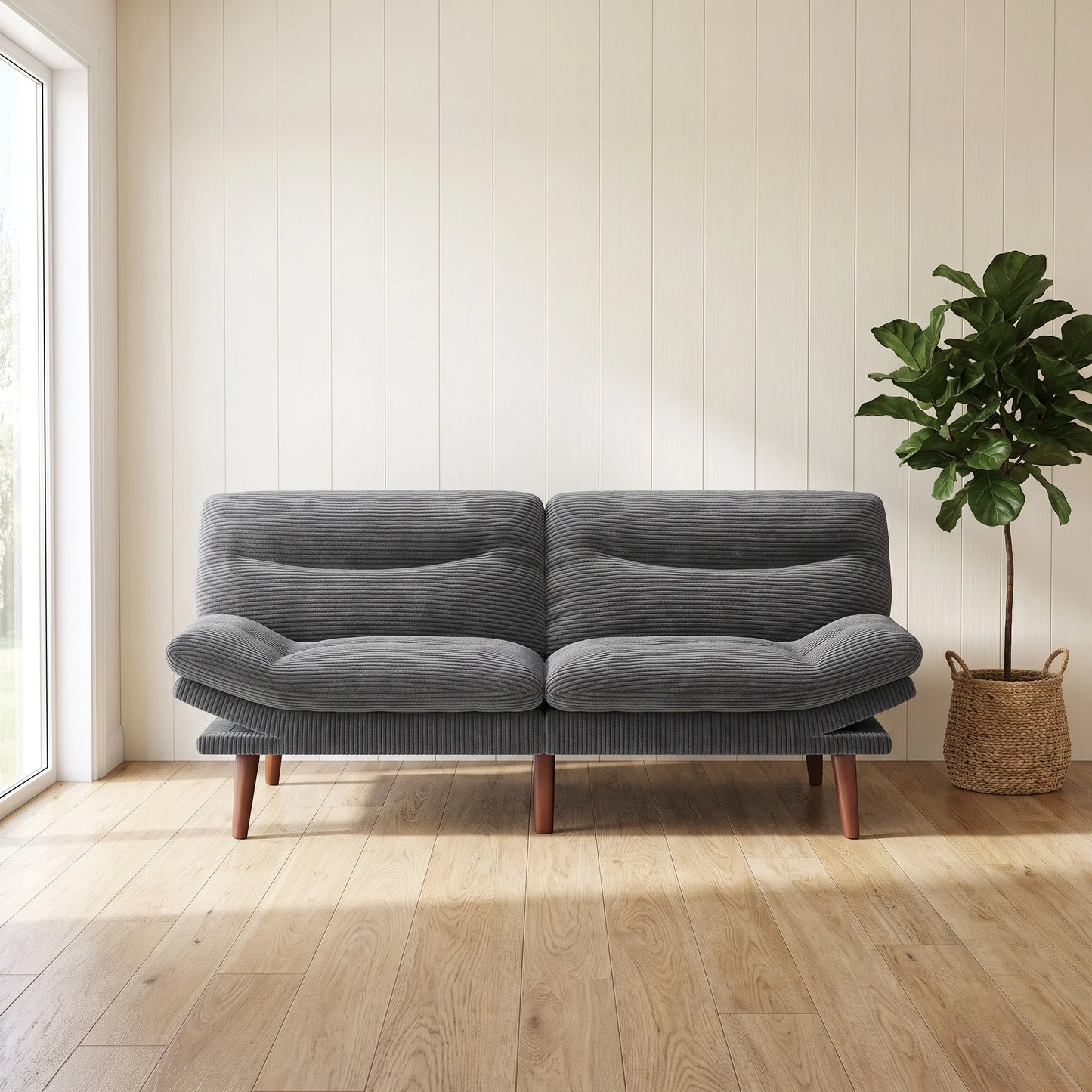 Sofa Bed, 66" Convertible Futon Sofa Bed, Corduroy Folding Futon Set with Adjustable Backrest &Armrests, Recliner Lounge for Living Room, Apartment or Office, Wood Frame, Loveseat Sofa 5
