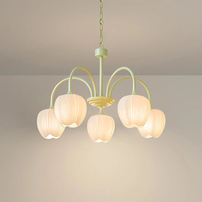 TulipGlow | Elegant Vintage Green Glass Chandelier Light Fixture 0