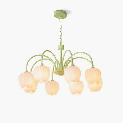 TulipGlow | Elegant Vintage Green Glass Chandelier Light Fixture 1