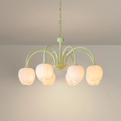 TulipGlow | Elegant Vintage Green Glass Chandelier Light Fixture 11