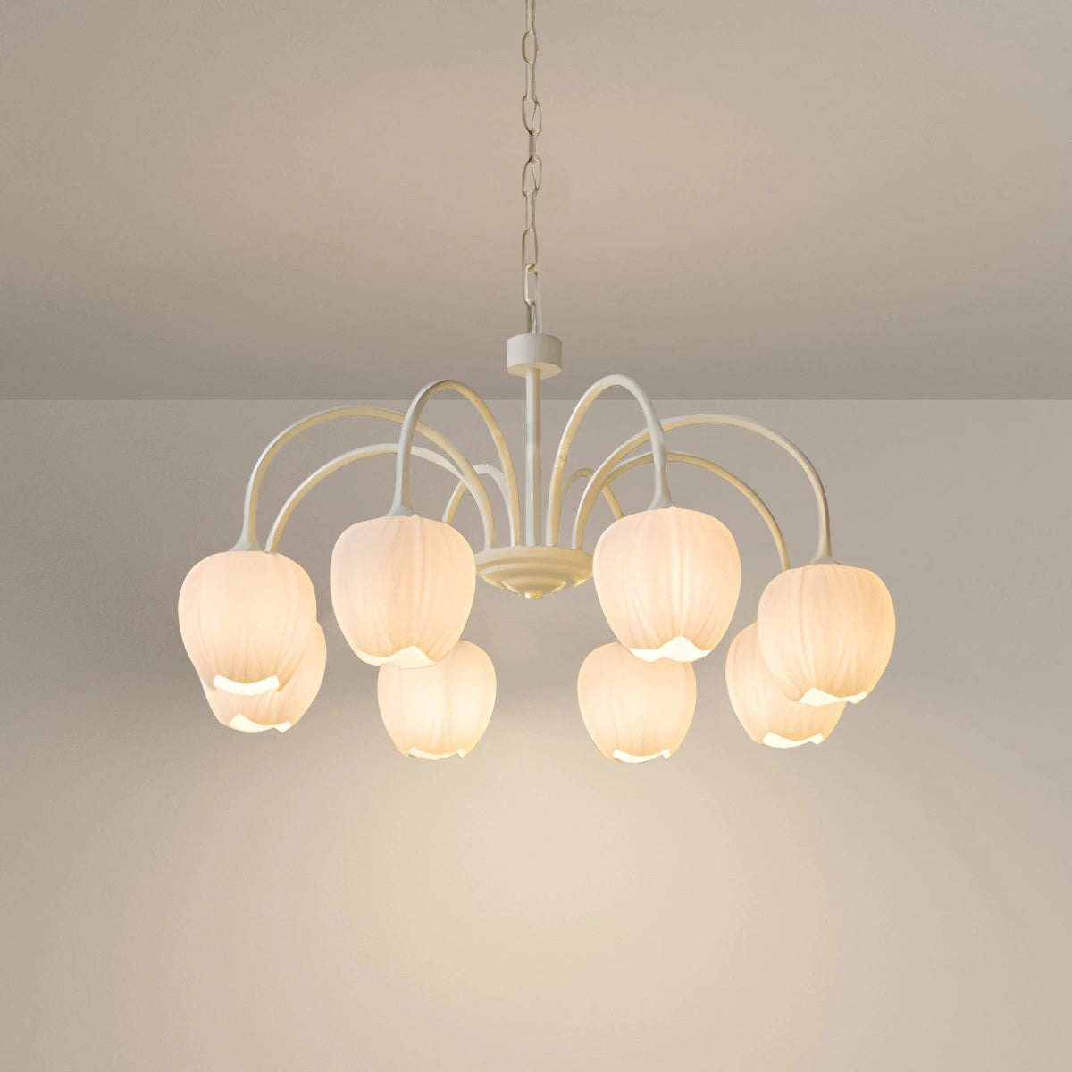 TulipGlow | Elegant Vintage Green Glass Chandelier Light Fixture 12