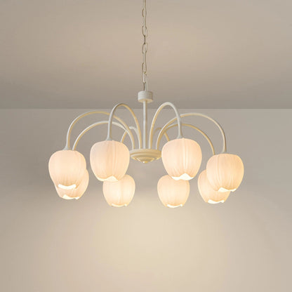 TulipGlow | Elegant Vintage Green Glass Chandelier Light Fixture 12