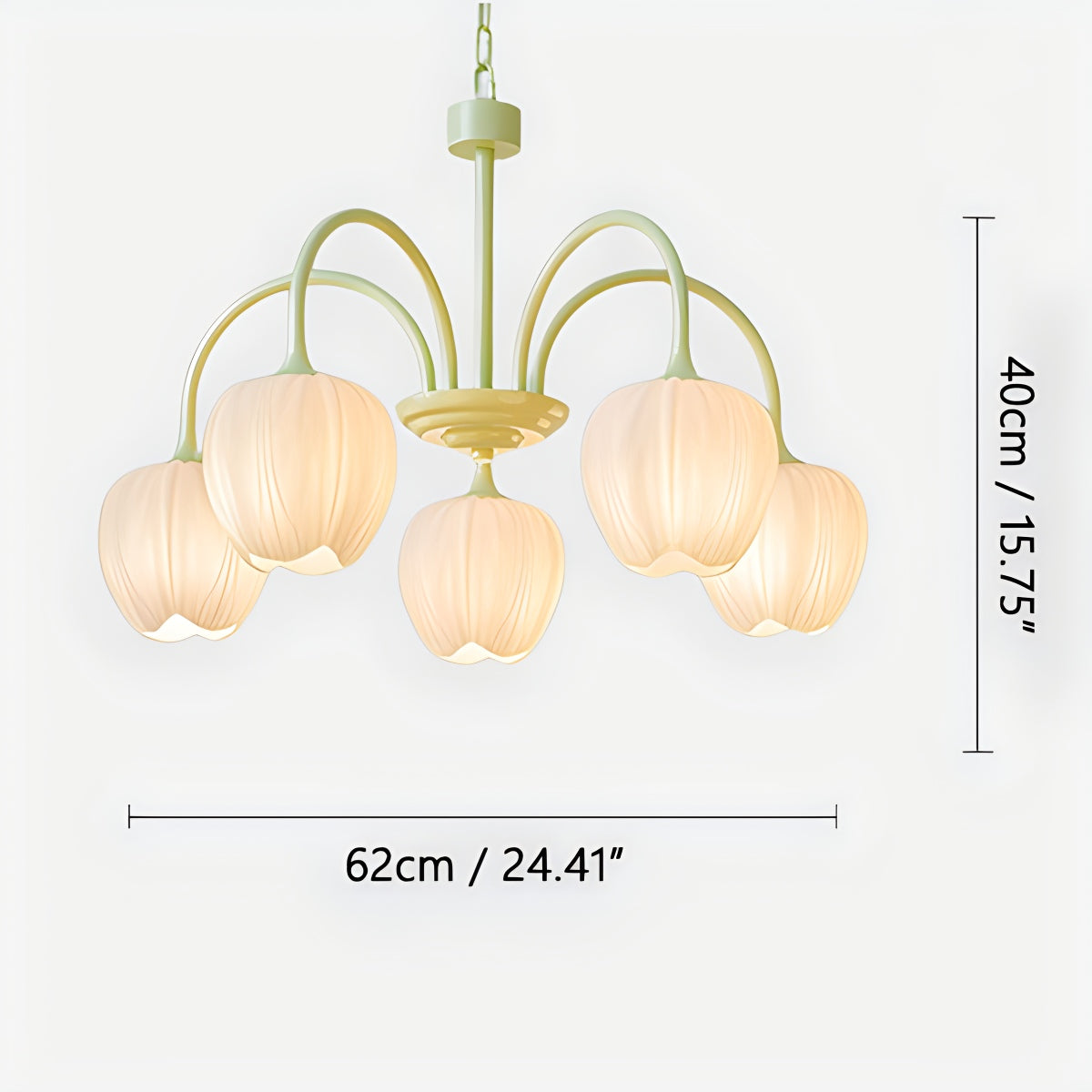 TulipGlow | Elegant Vintage Green Glass Chandelier Light Fixture 3