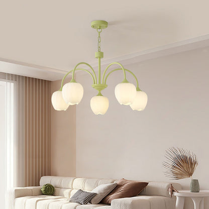 TulipGlow | Elegant Vintage Green Glass Chandelier Light Fixture 4