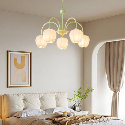 TulipGlow | Elegant Vintage Green Glass Chandelier Light Fixture 7
