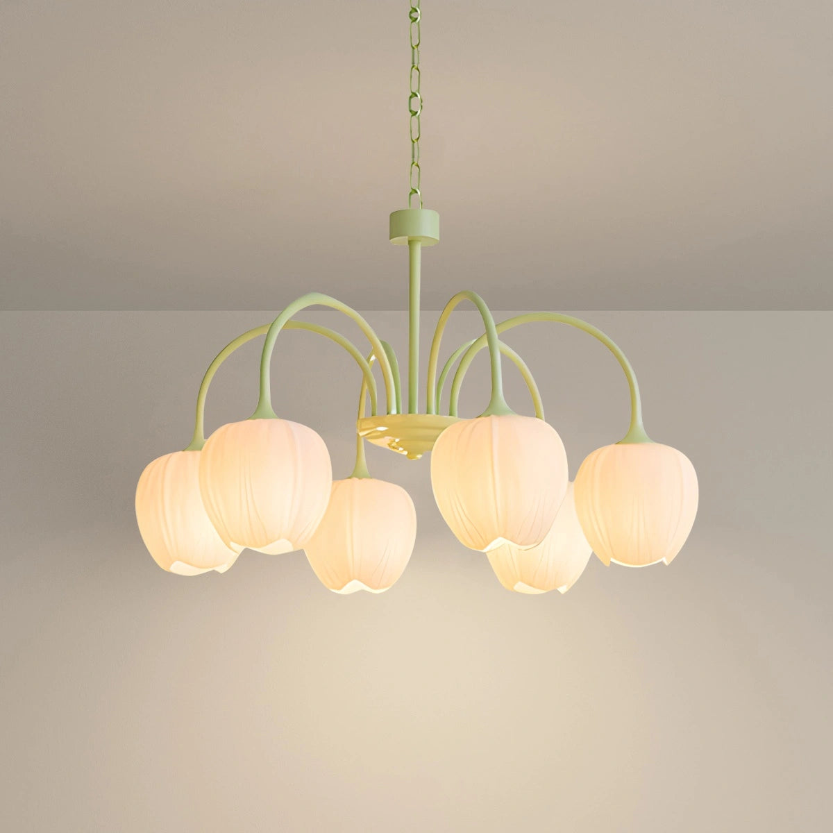 TulipGlow | Elegant Vintage Green Glass Chandelier Light Fixture 8