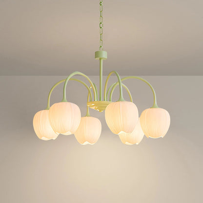 TulipGlow | Elegant Vintage Green Glass Chandelier Light Fixture 8