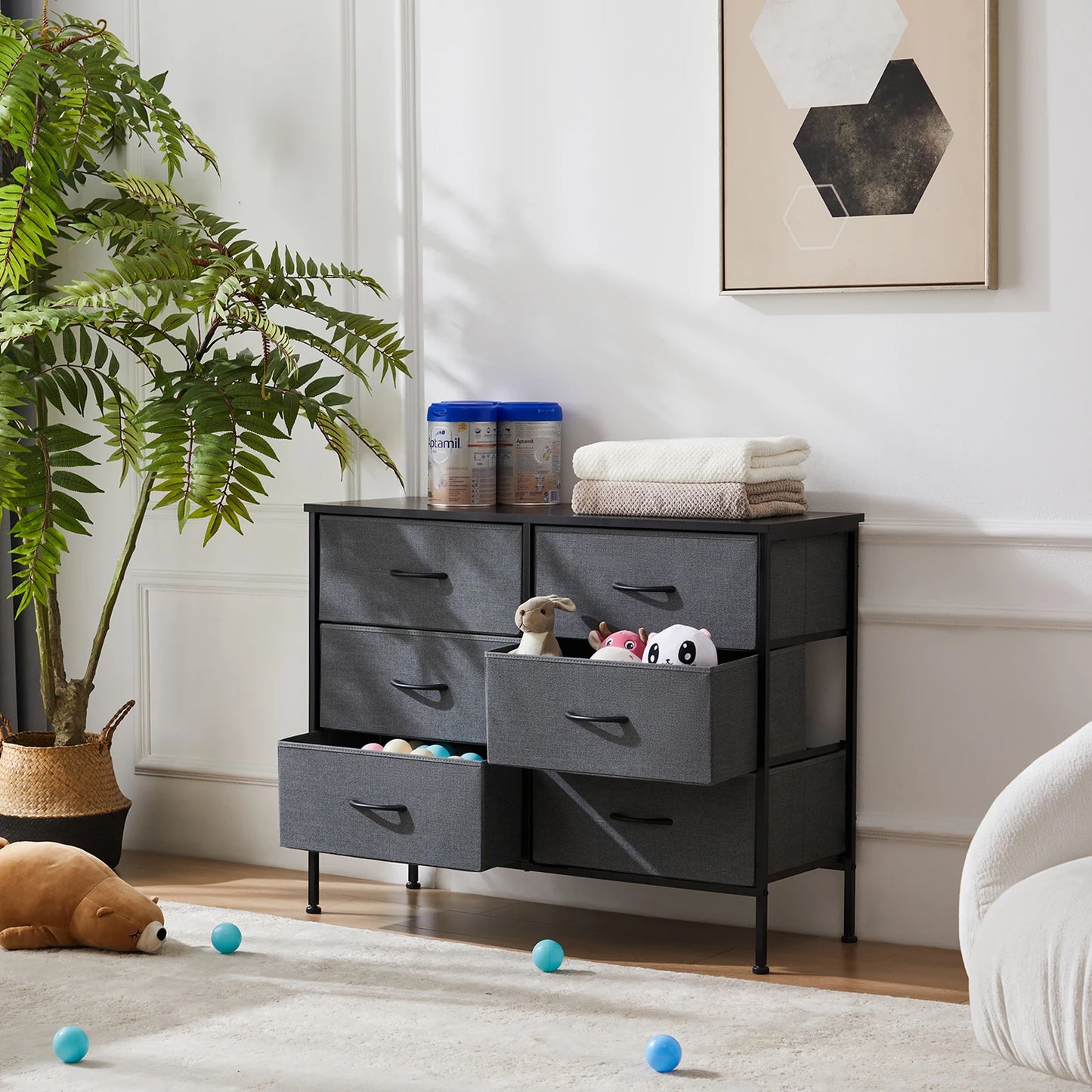 Versatile Nightstand with Wooden Top | Sturdy Fabric Storage Solution for Bedroom and Living Room 1
