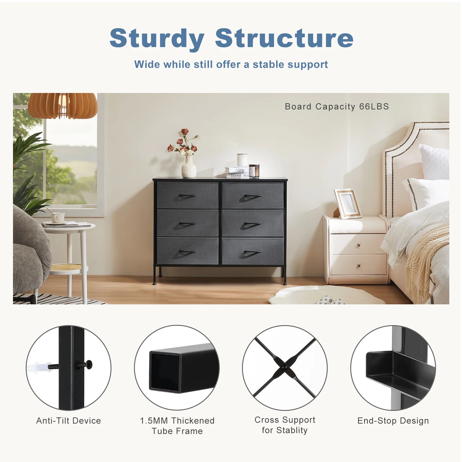 Versatile Nightstand with Wooden Top | Sturdy Fabric Storage Solution for Bedroom and Living Room 4