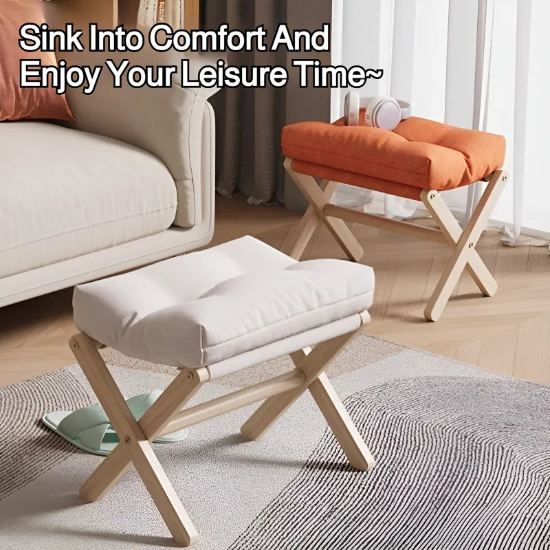 Versatile Wooden Footstool Ottoman with Storage Compartment | Compact Design for Comfort and Organization 1